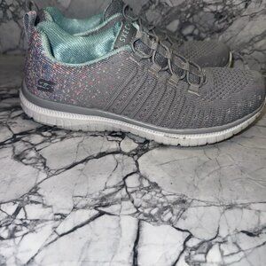 Skechers Girls 5.5Y Gray Slip On Sneakers Excellent